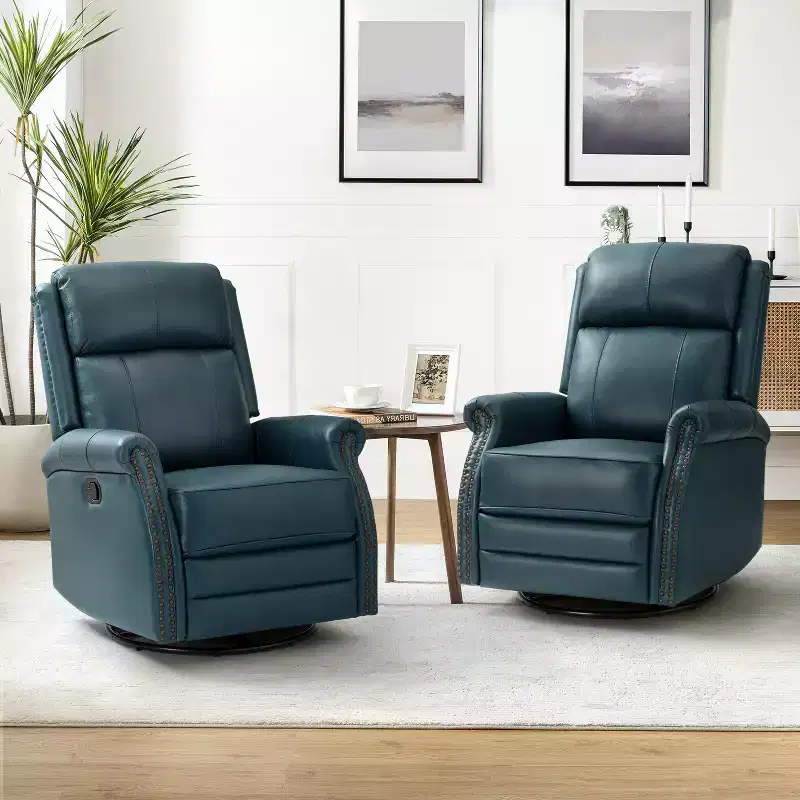 Irene 30.5 Wide Genuine Leather Manual Recliner with Rolled Arms Set of 2| ART OF LIVING DESIGNS