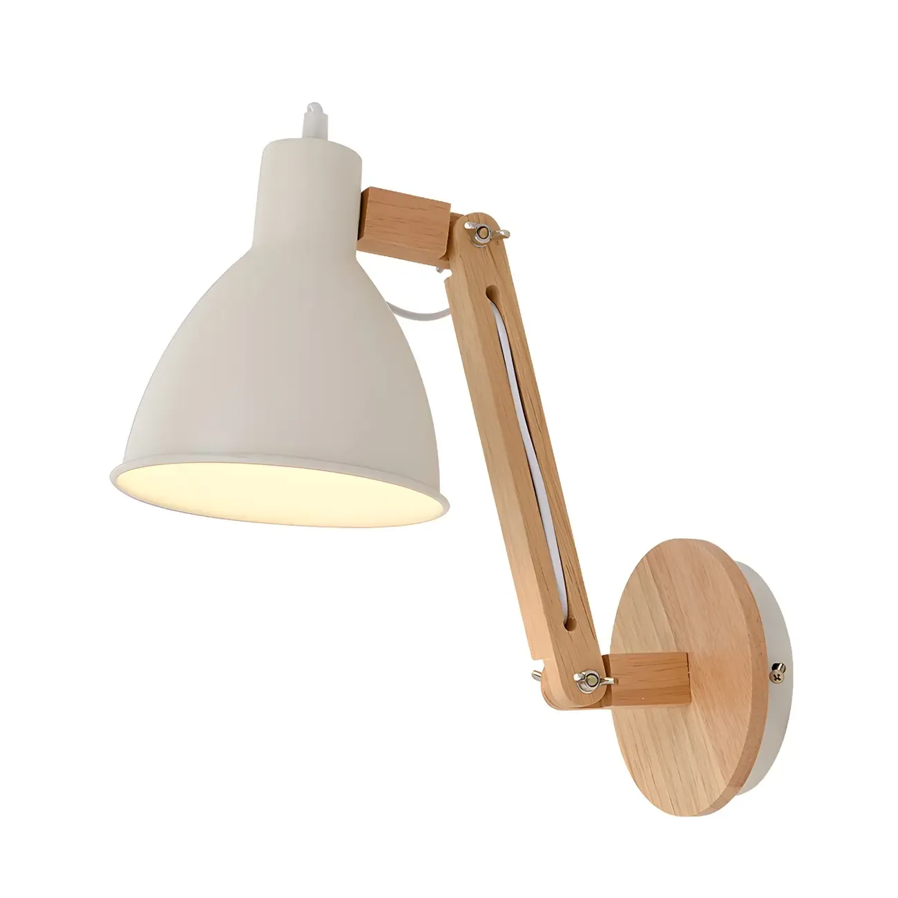 Domed Metal Shade Wood Swing Arm Wall Light