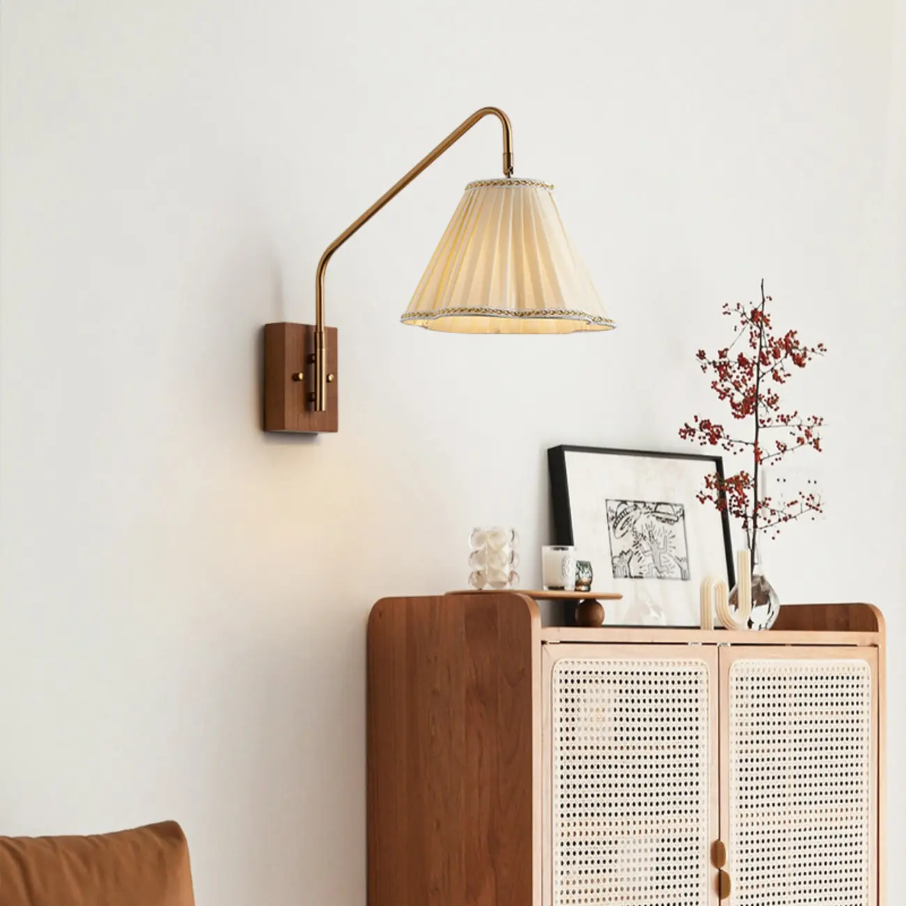 Modern Living Room Wall Light with Pleated Fabric Shade