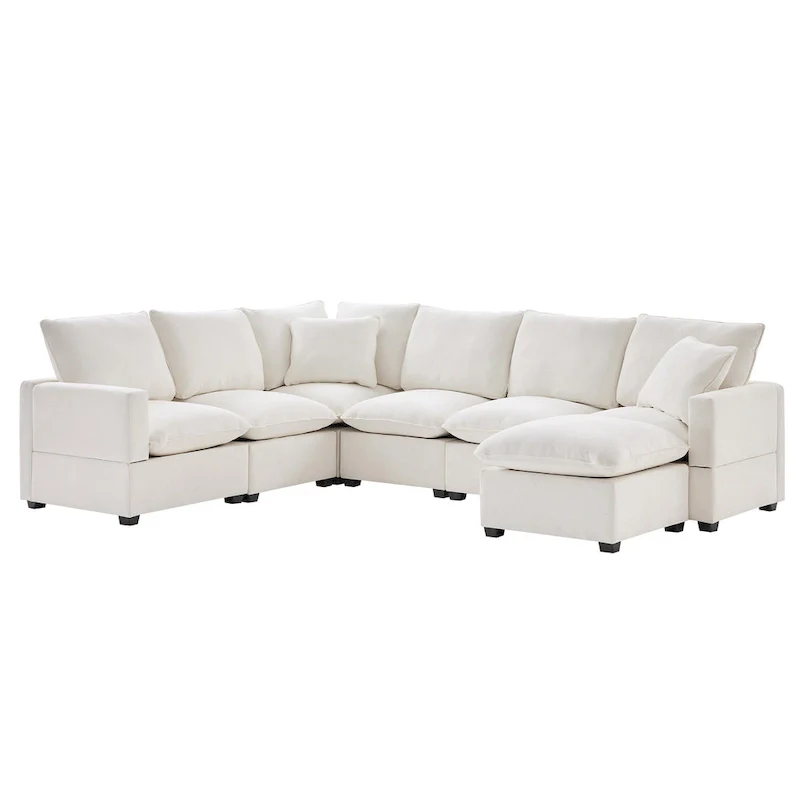 U Shape Modular Sofa, 7 Seat Chenille Sectional Upholstered Couch Set