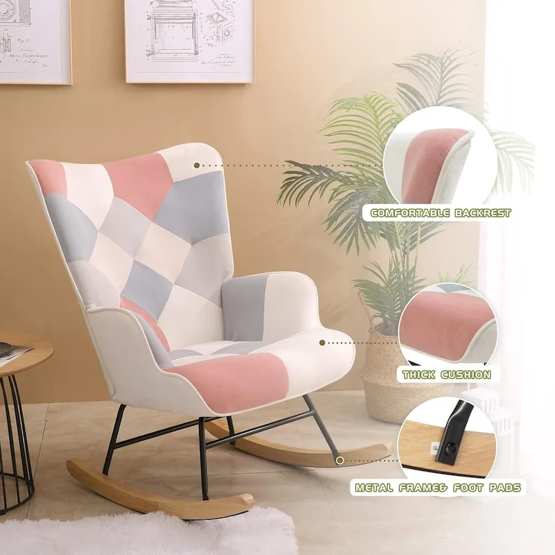 Rocking Chair Upholstered Glider Rocker Rocking Accent Chair Padded Seat with High Backrest Armchair