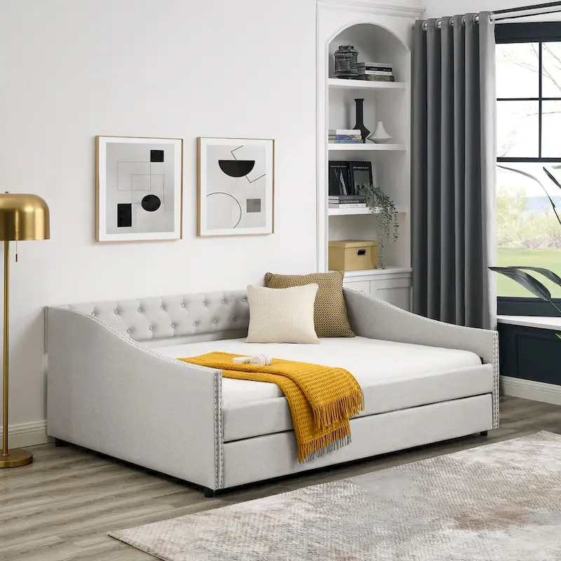 Upholstered Tufted Sofa Bed with Trundle