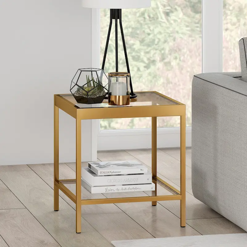 Alexis Modern Metal and Glass Square Side Table