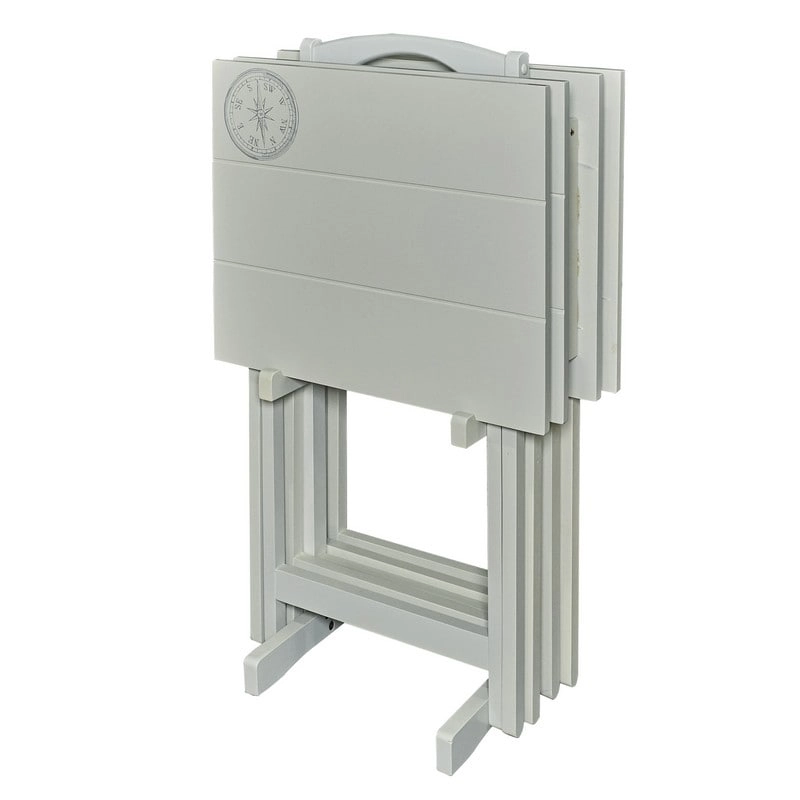 Compass Solid Wood 5 Piece Folding Snack TV Tray Set in Light Grey