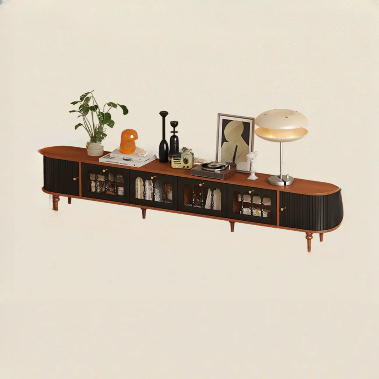 Warm Shaker Wood TV Stand with Cable Management & Light & 4-Cabinet/5 Cabinets/6 Cabinets