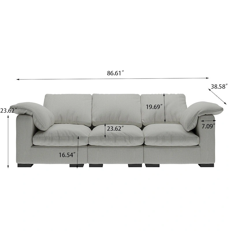 86.61 Modern Farmhouse Deep 3-Seater Sofa, Track Arm Couch, Linen Fabric Sofa