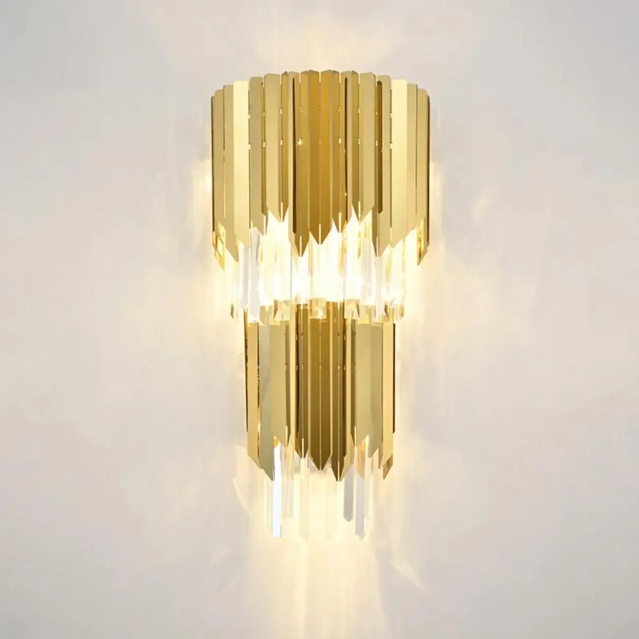 Modern Crystal Gold Metal Tassel Tiered Shining Wall Sconce