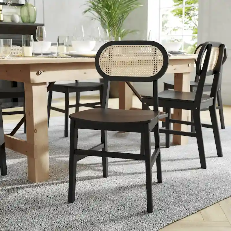 Commercial Cane Rattan Event Chair with Wood Back and Seat