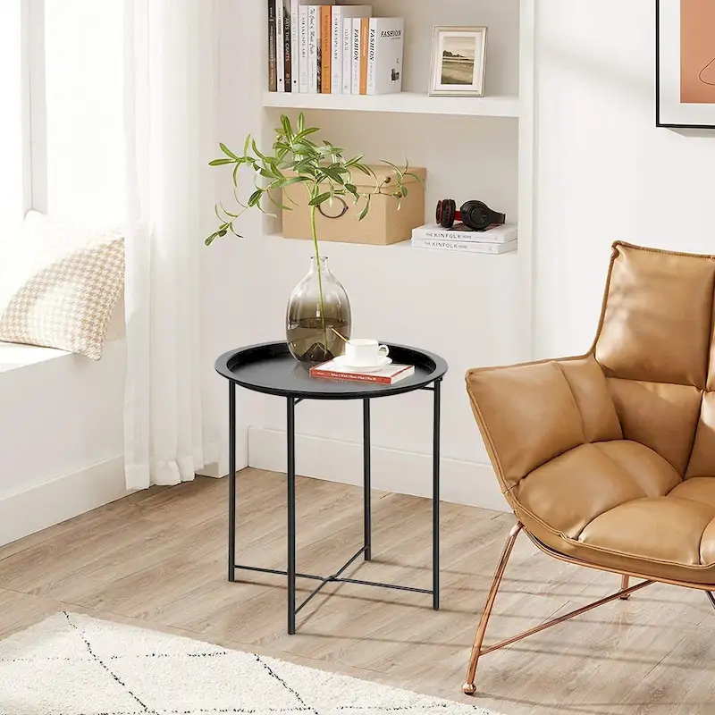 Javlergo Set of 2 Folding Round TV Tray Tables, Small Round Steel Side Table, No Assembly Required - 18.5 x 18.5 x 19.7 in