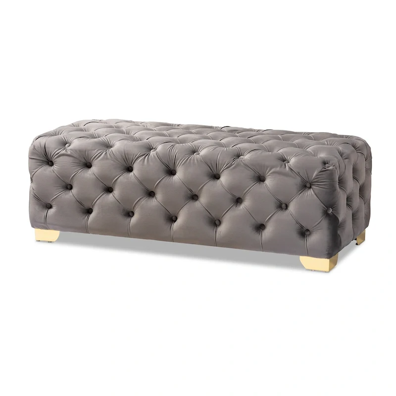 Velvet Fabric Ottoman Bench