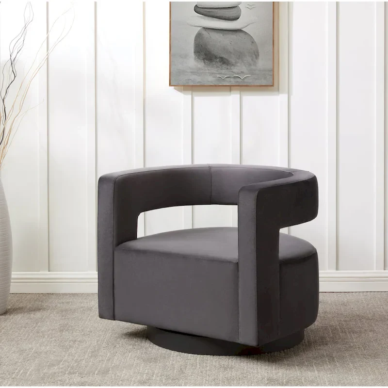 Upholstered Swivel Chair with Cut-Out Back