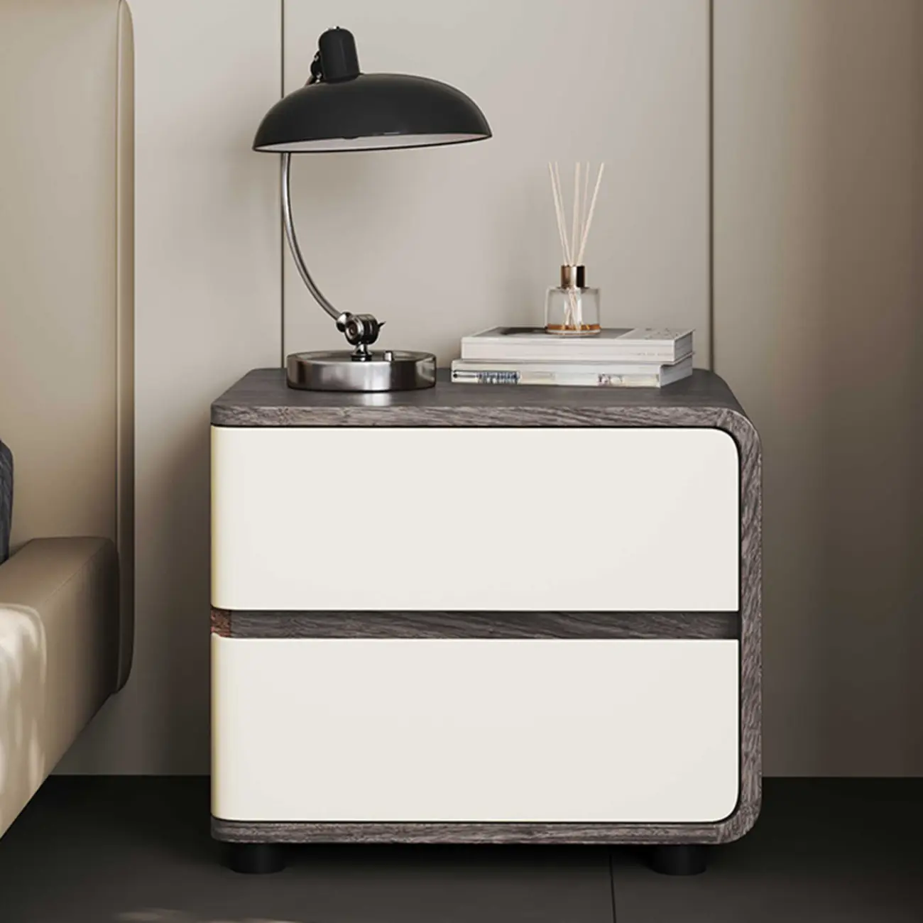 Modern Narrow Wooden Nightstand with 2 Drawers