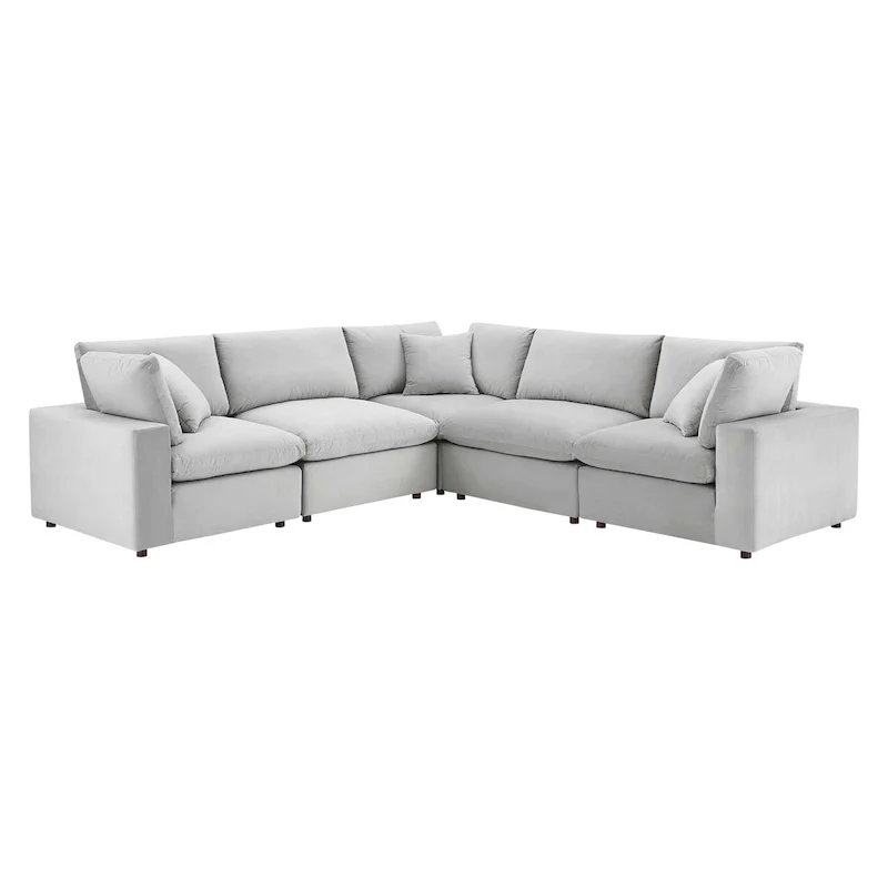 Commix Down Filled Overstuffed Velvet 5-Piece Sectional Sofa