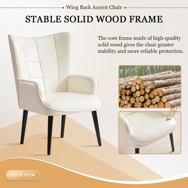 HUIMO High-back Accent Chair Modern Wing Back Chair-Faux Leather