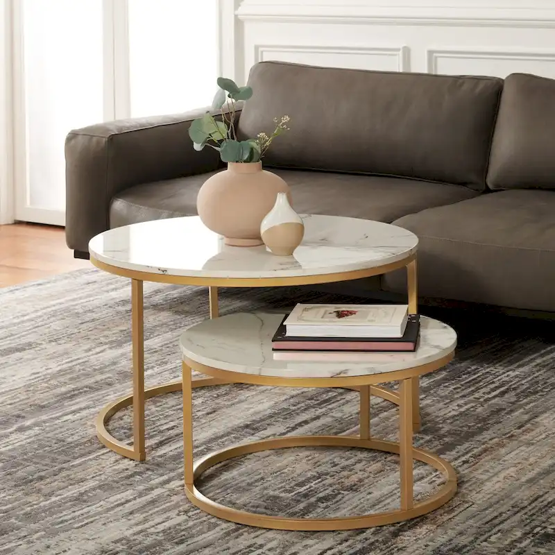 2 Round Nesting Coffee Table - 43 L x 36 D x 18 H - 32Wx32Dx18H
