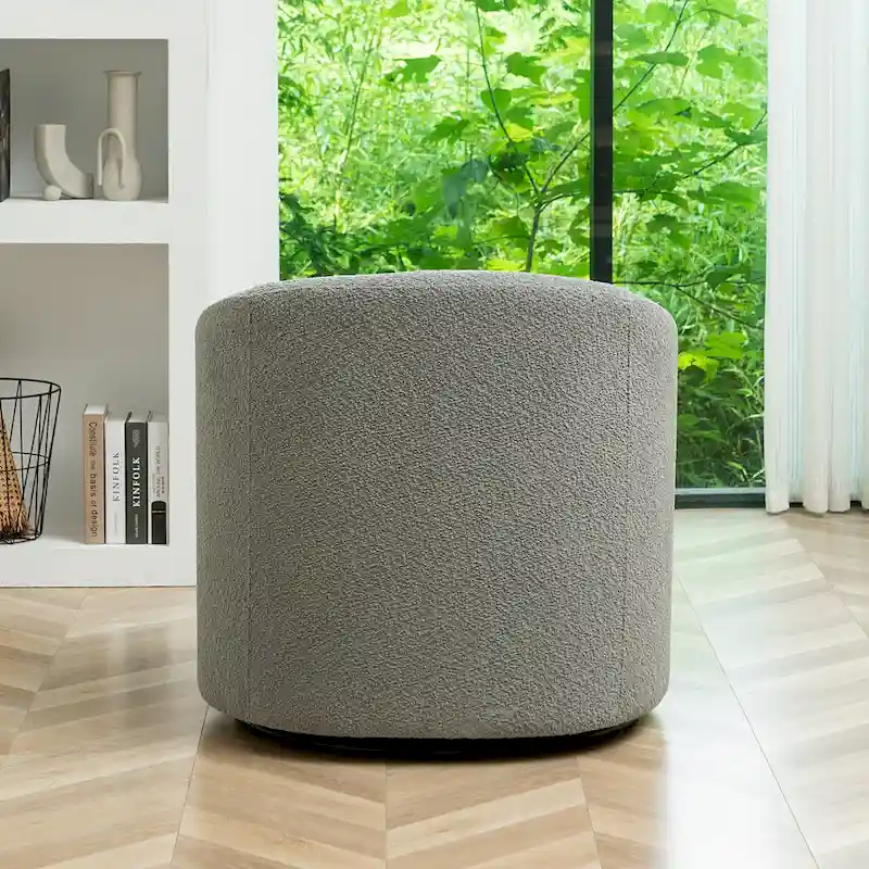 KINWELL 32W Boucle Upholstered Swivel Barrel Accent Armchair