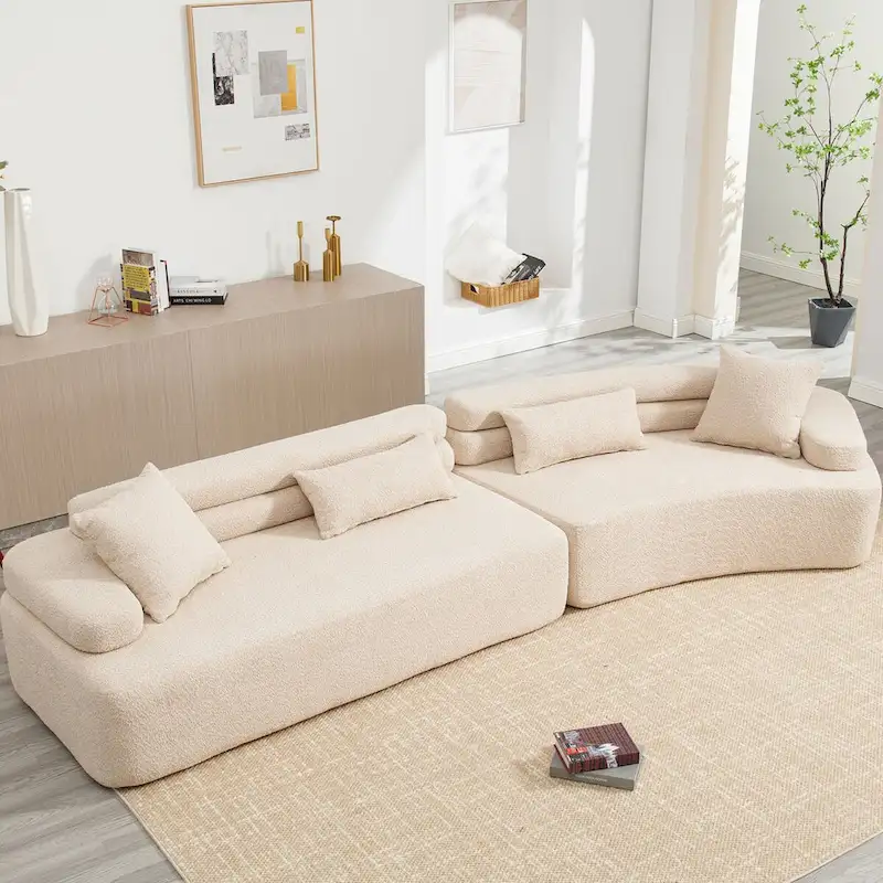 Modern Boucle 4-Seater Upholstered Sectional Sofa with 4 Pillows