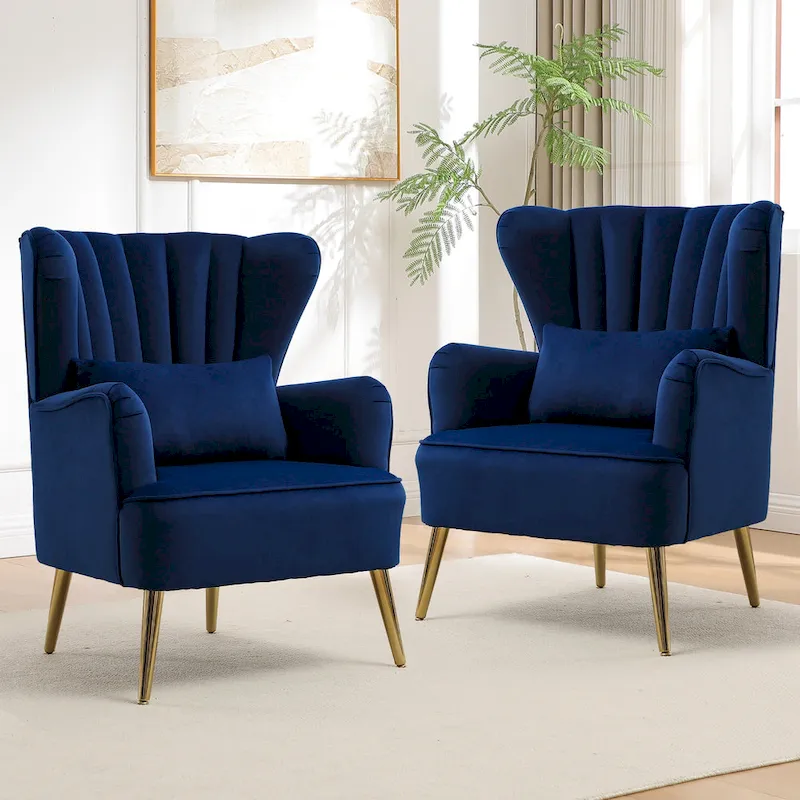HOMYKA Modern Wingback Arm Chair Upholstered Accent Chair Set of 2
