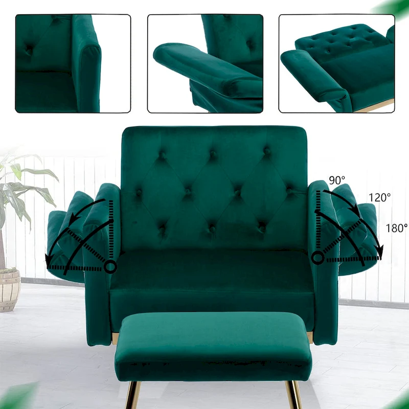 HOMEFUN Velvet Tufted Adjustable Armrests and Backrest Armchair with Ottoman