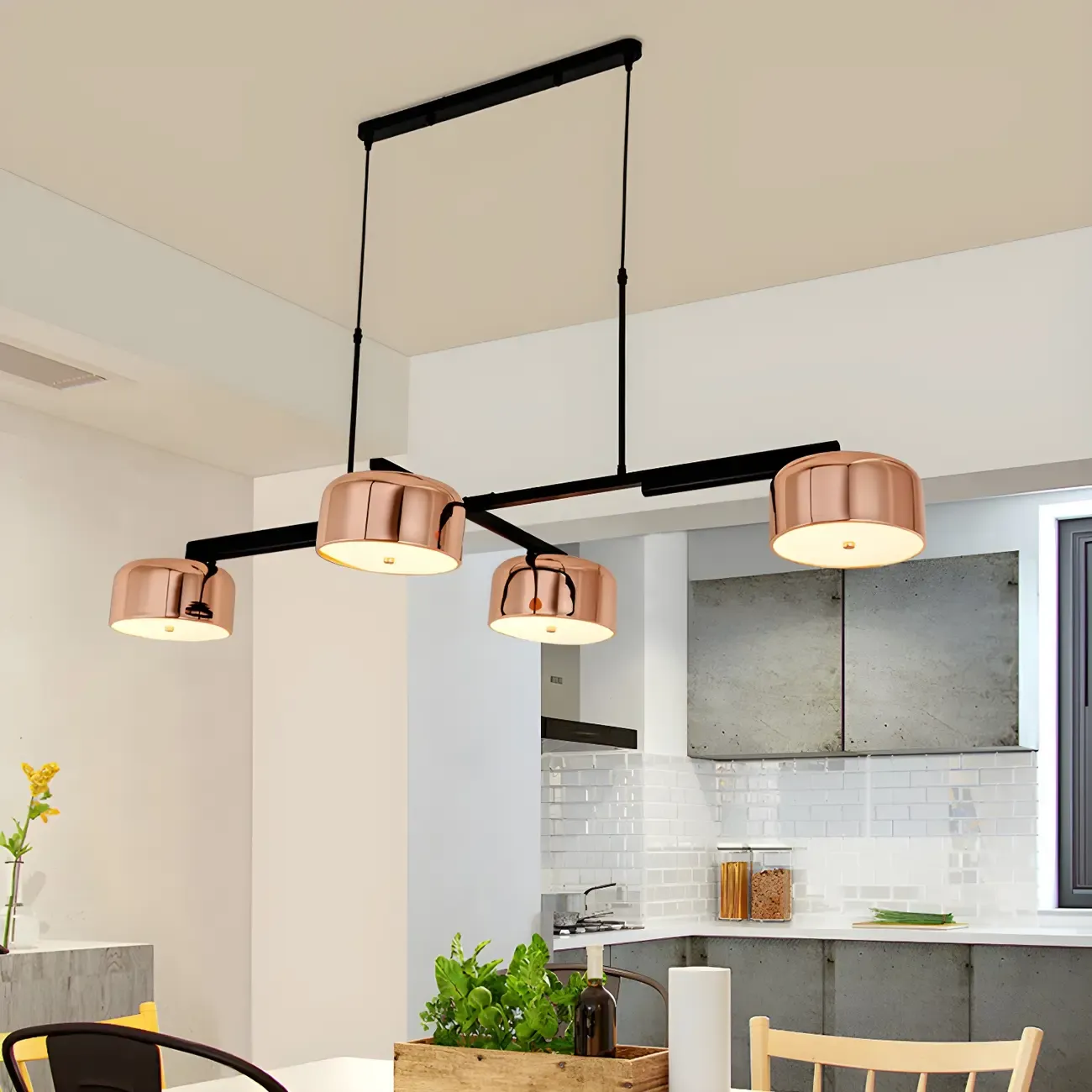 Minimalist 4-Light Cylinder Chandelier with Metal Frame