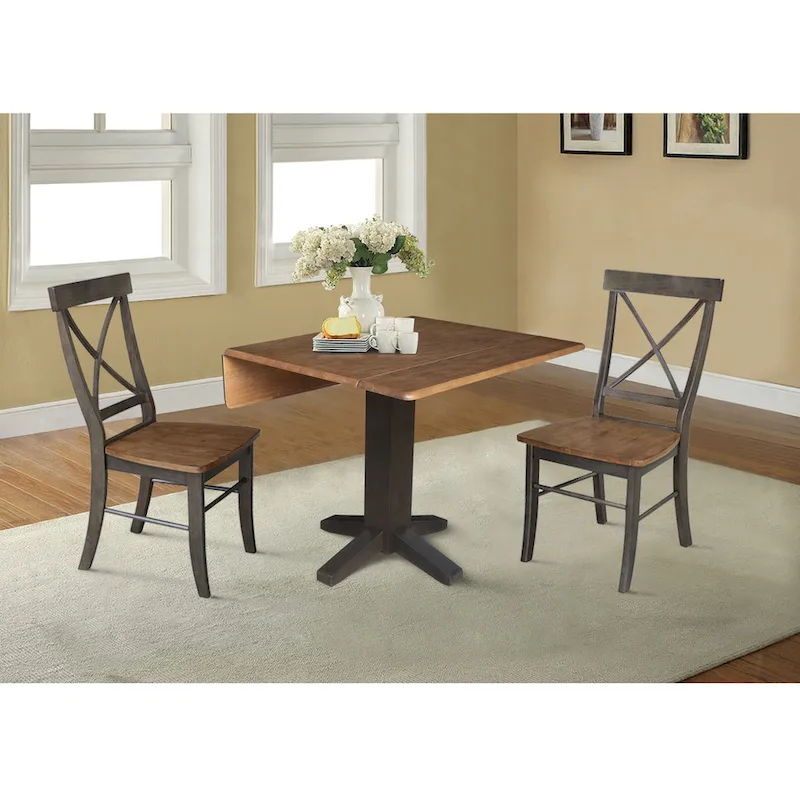 36 Solid Wood Square Dual Drop Leaf Dining Table with 2 Dining Chairs