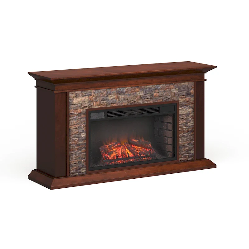 Electric Fireplace with a 60-inch Faux Stone Mantel