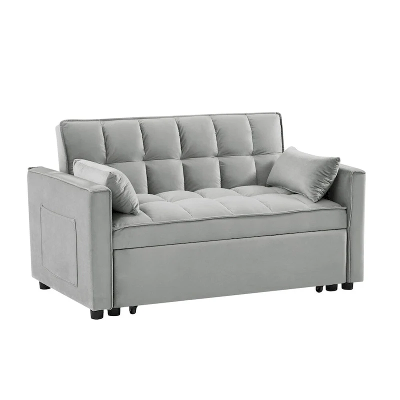 3 in 1 Convertible Velvet Sofa Couch w/Pullout Bed and Reclining Backres