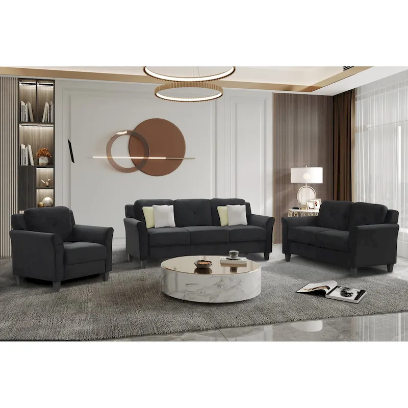 74.9 Polyester 3-Seater Sofa with Wood Frame, High Elastic Sponge Cushion