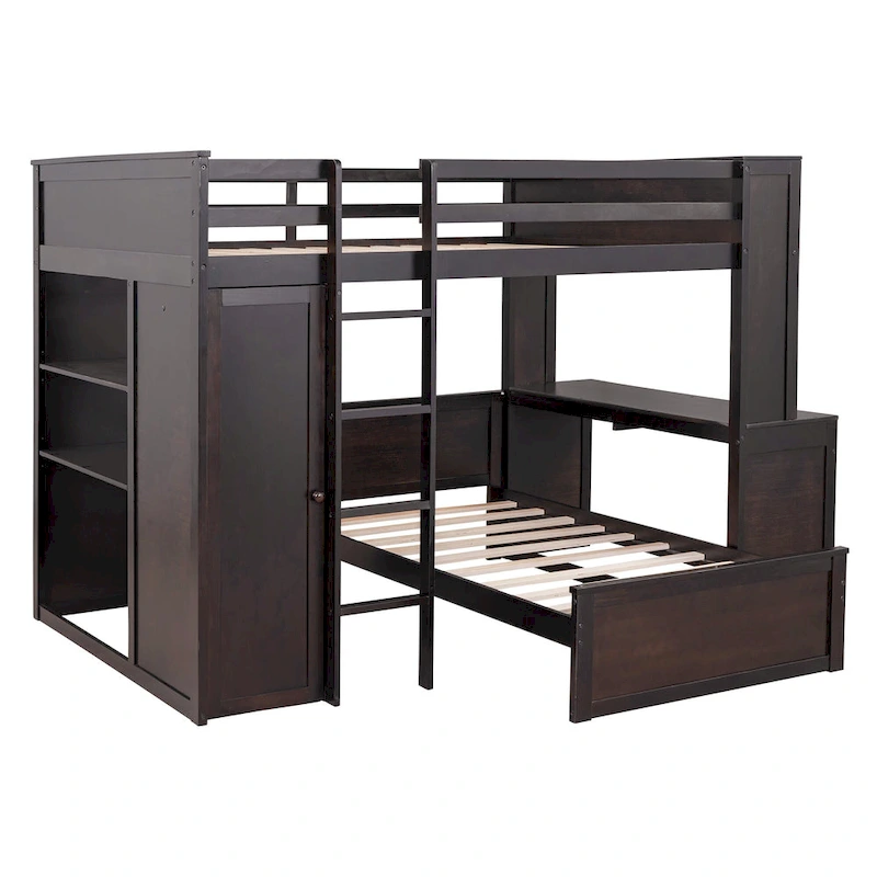 Loft Bed with a Stand-alone bed,Shelves,Desk,and Wardrobe
