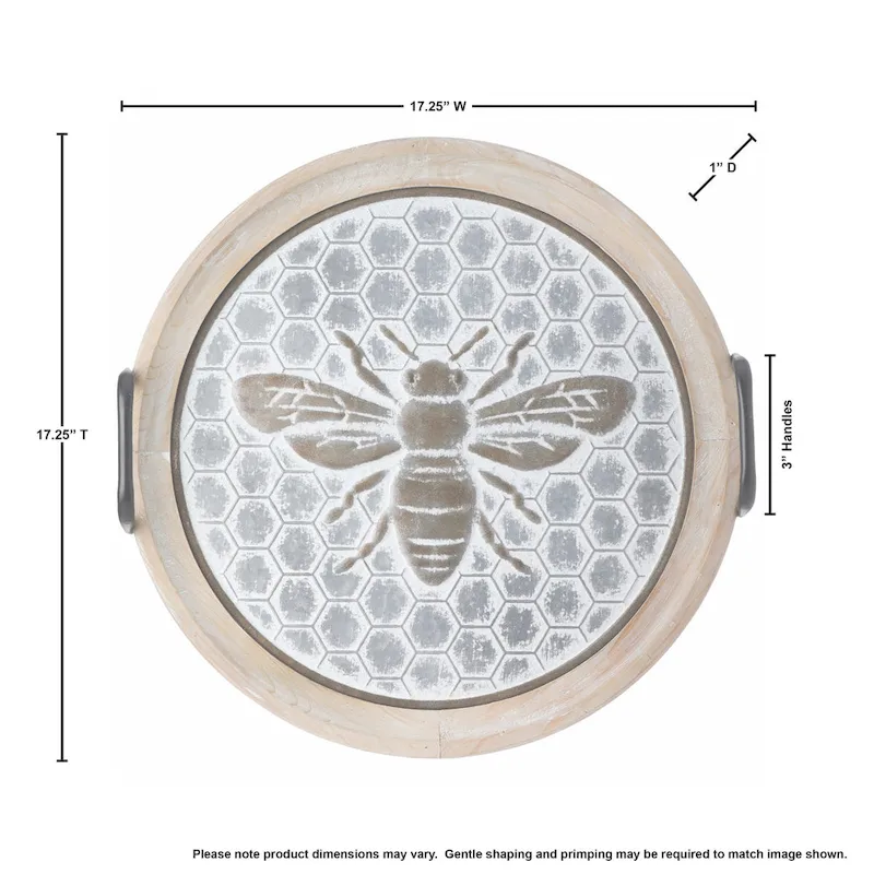 Wood And Metal Bee Honeycomb Tray 17.25 D