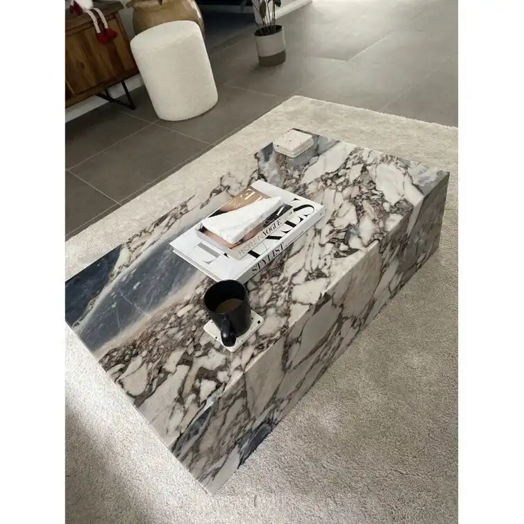 Genuine Marble Block Coffee Table - Blue Galaxy Marble