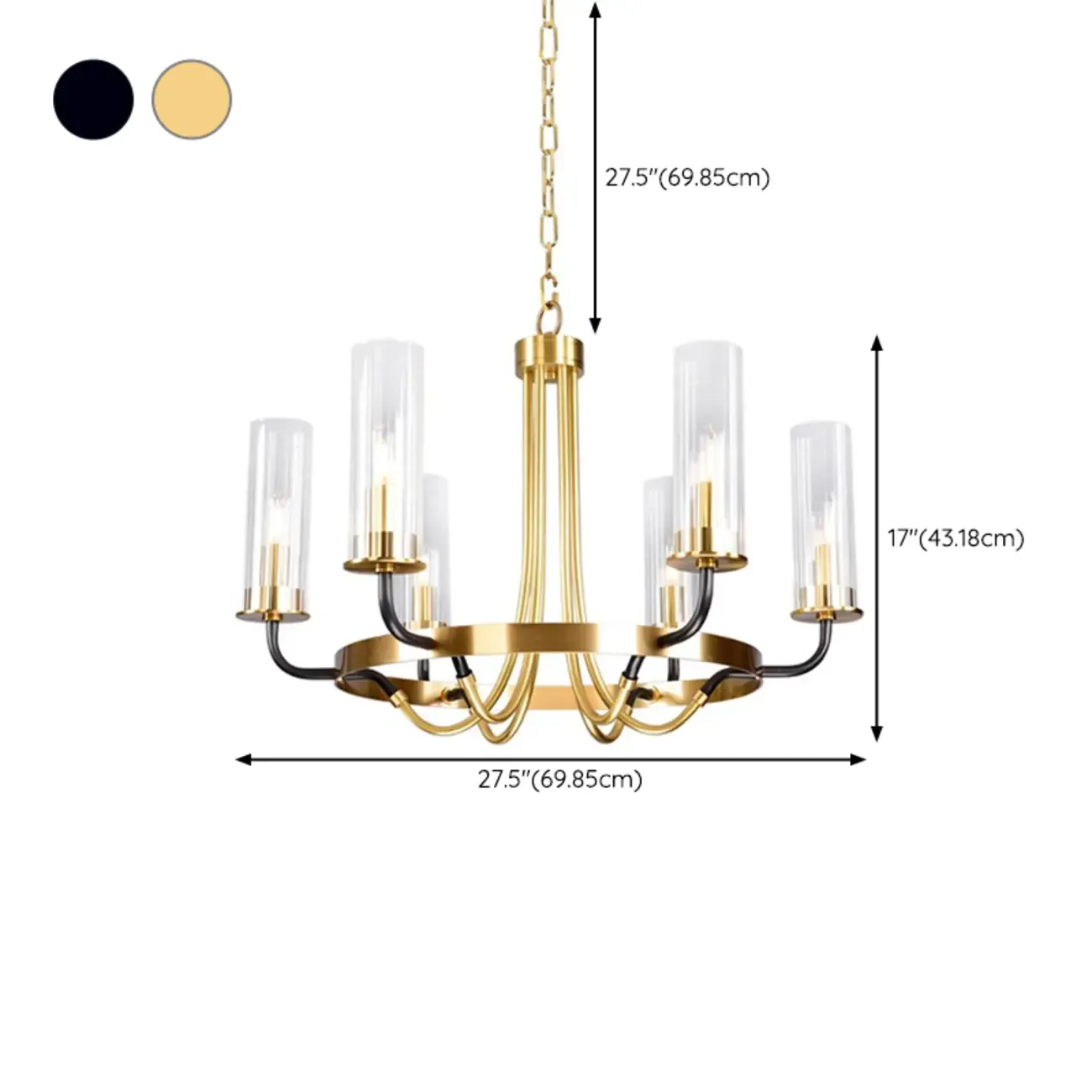 Modern Circle Black Gold Clear Glass Shade Chandelier