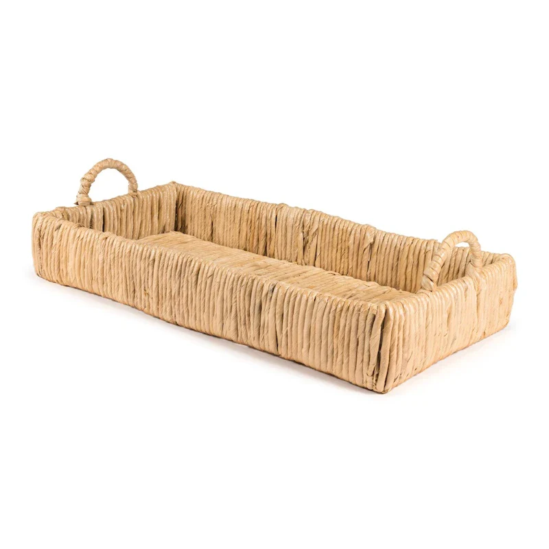 happimess Anika 22.5  Traditional Southwestern Hand-Woven Abaca Tray with Handles, Natural