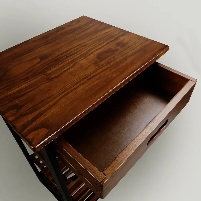 Solid Wood 4-Tier Rolling Kitchen Cart with Wine Rack and Drawer