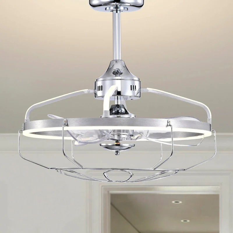 Dhooma 25 Inch Chrome Finished Modern LED Ceiling Fandelier with Remote - N/A