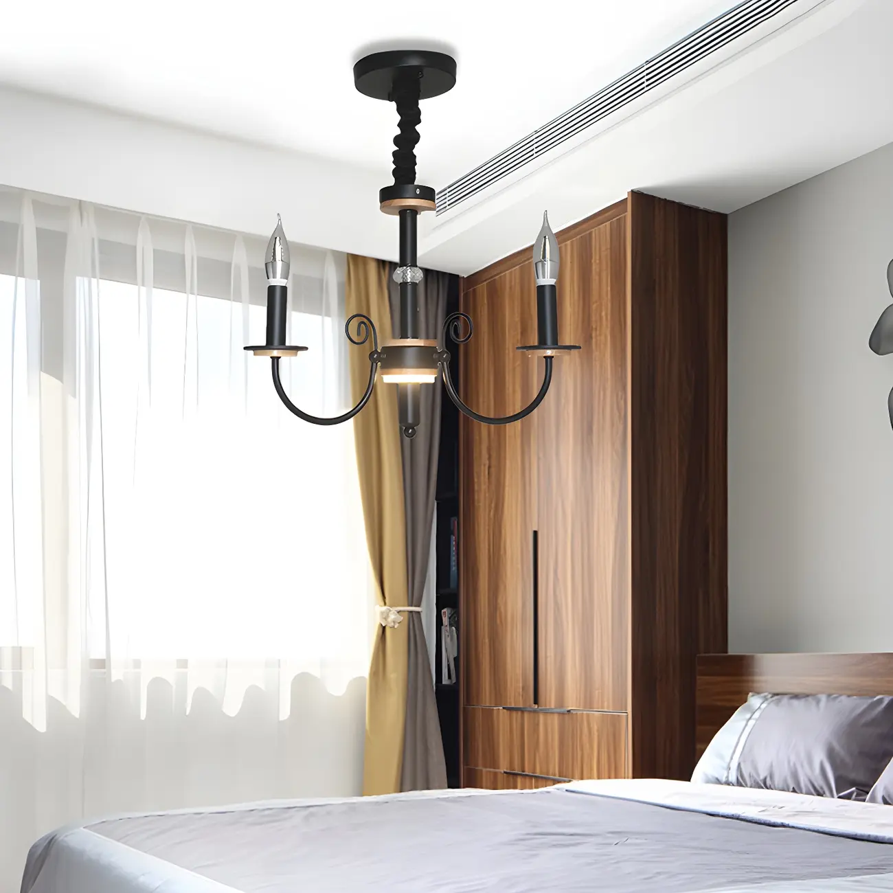 Traditional Rustic Black Metal Candle Chandelier