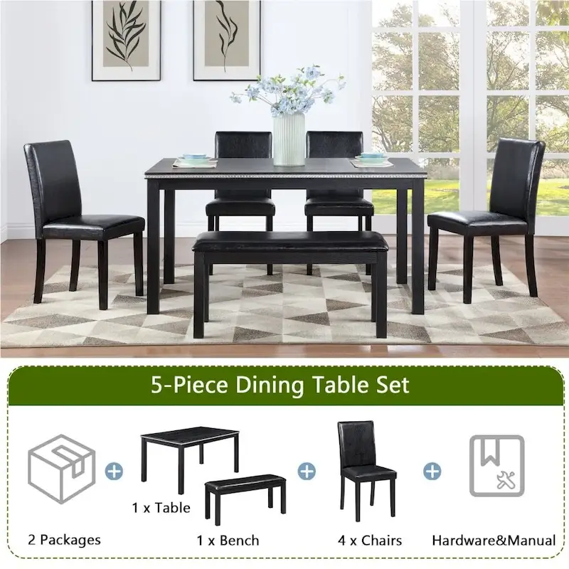 6-Piece Solid Wood Dining Table Set