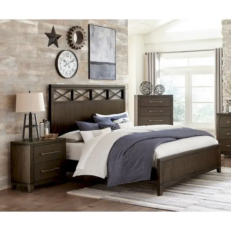 Modern Contemporary Dark Brown 3pc Bedroom Set Bed Nightstand Chest