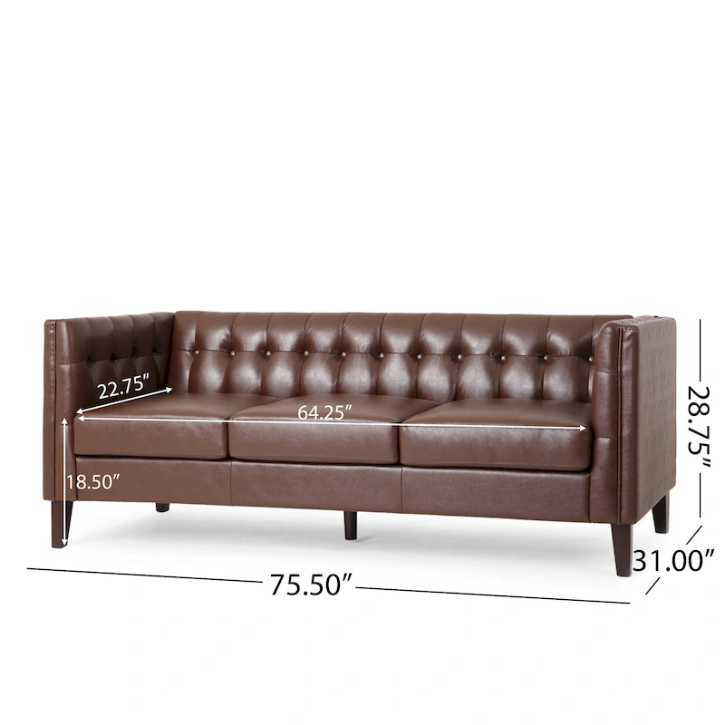 Pondway Faux Leather Tufted 3 Seater Sofa by Christopher Knight Home