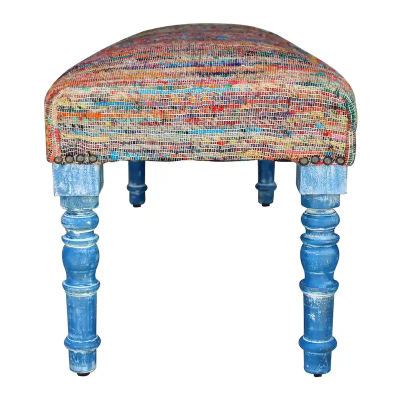 HomeRoots 47 Rainbow Stripe Blue Leg Upholstered Bench - 47 x 18 x 16