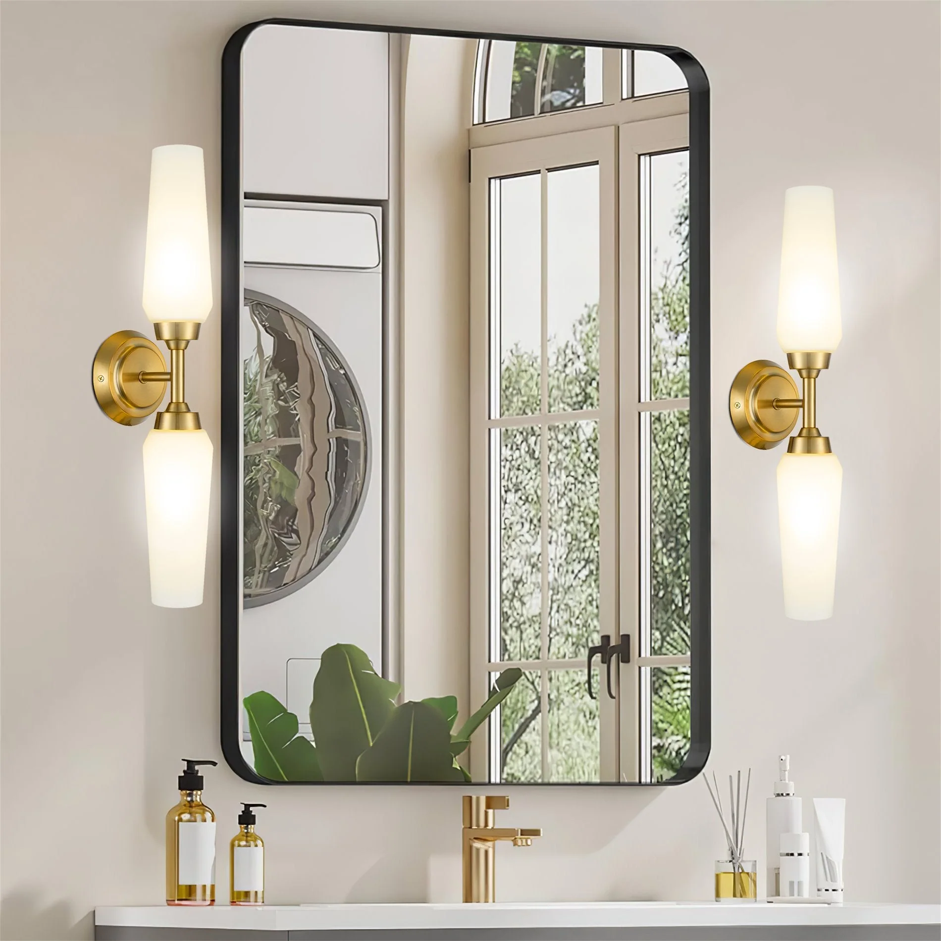 Kira Home Aurora 21 Modern Wall Sconce with Frosted Glass Shades, for Bathroom/Vanity, Cool Brass Finish