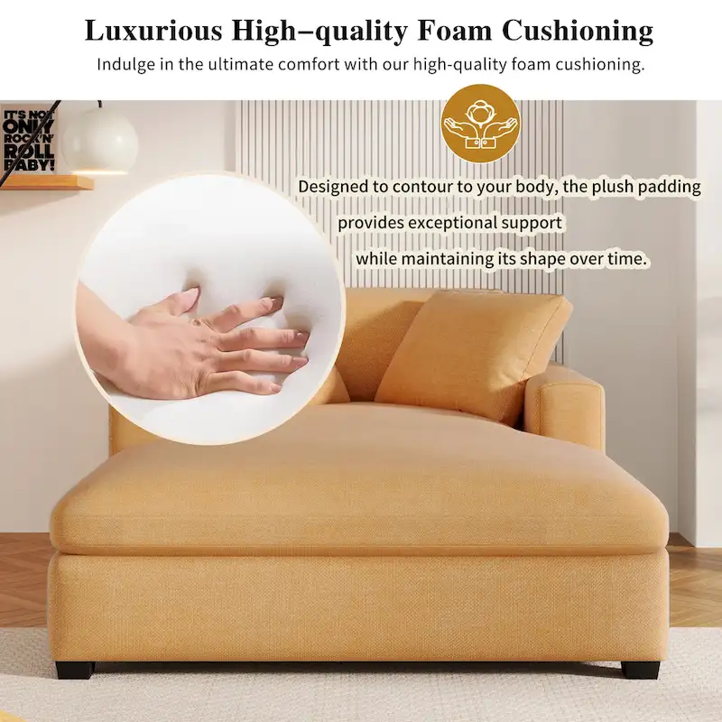 Yellow 53.5 Chaise Lounge Chair with Wood Legs