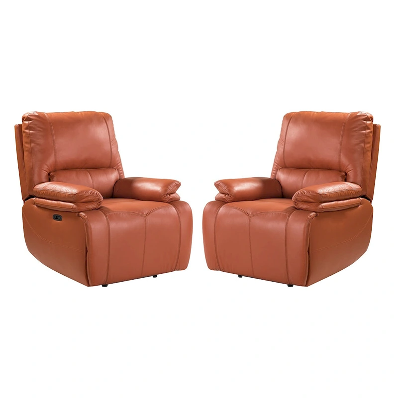 Clara Genuine Leather Power Recliner with Cushion Padded, Set of 2