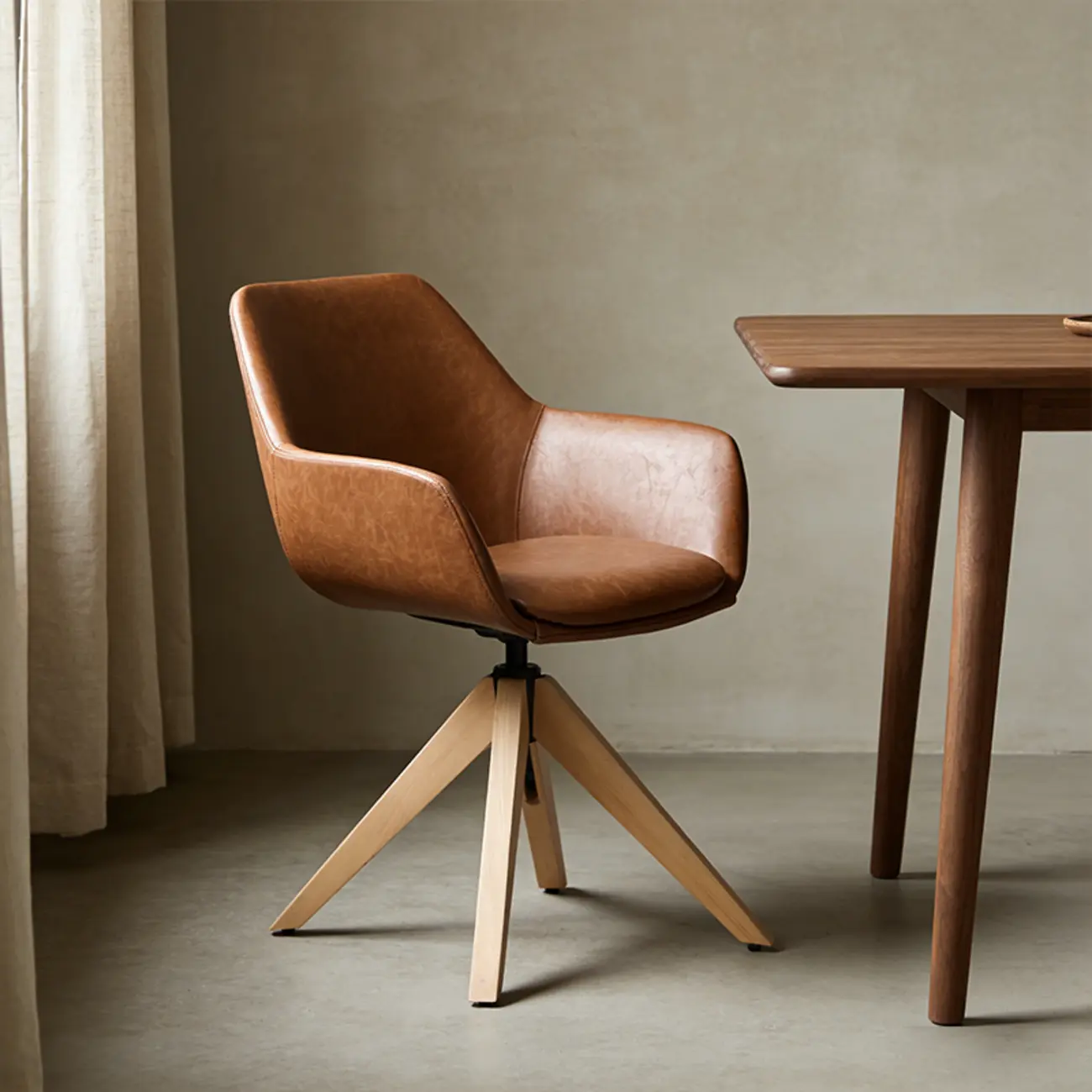 Swivel Brown Faux Leather Arm Dining Chair Set of 2