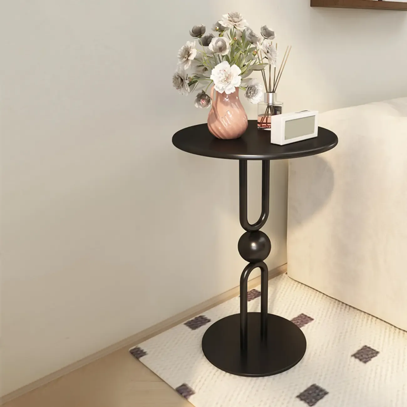 Living Room Glossy Black Metal Round Side Table