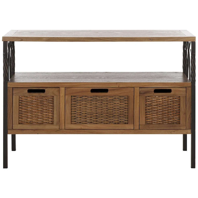 SAFAVIEH Tamuita Antique Pewter Dark Walnut Finish Console Table - 36  x 13.8  x 24.8  - 36Wx14Dx25H
