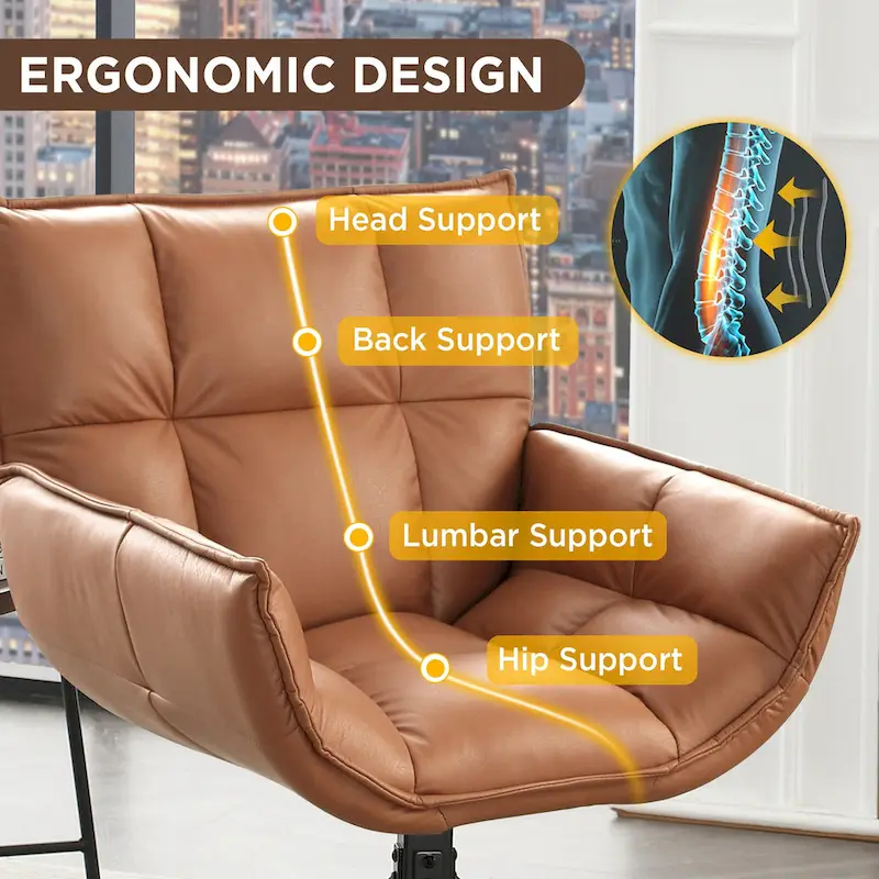 Faux Leather Upholstered Swivel Armchair Modern Home Office Chair