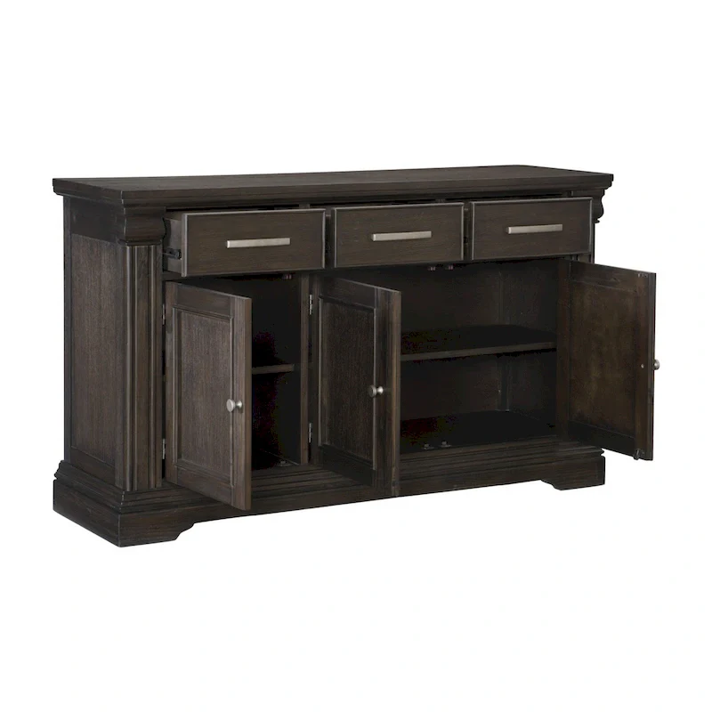 60 Inch Sideboard Server Buffet, 3 Drawer 3 Cabinet, Rustic Brown Wood