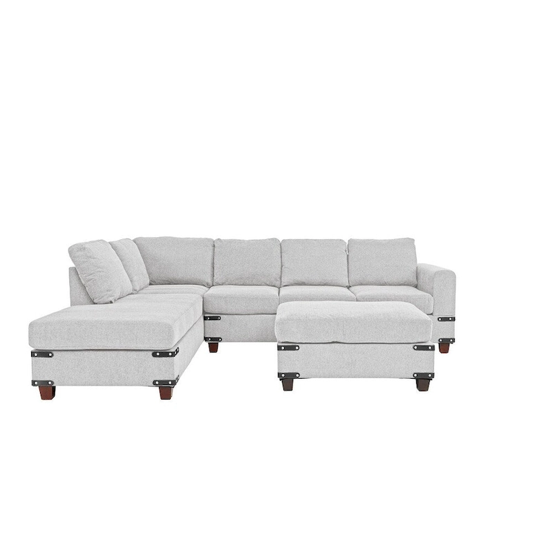 Poundex 3 Piece Fabric Sectional Sofa Set with Ottoman