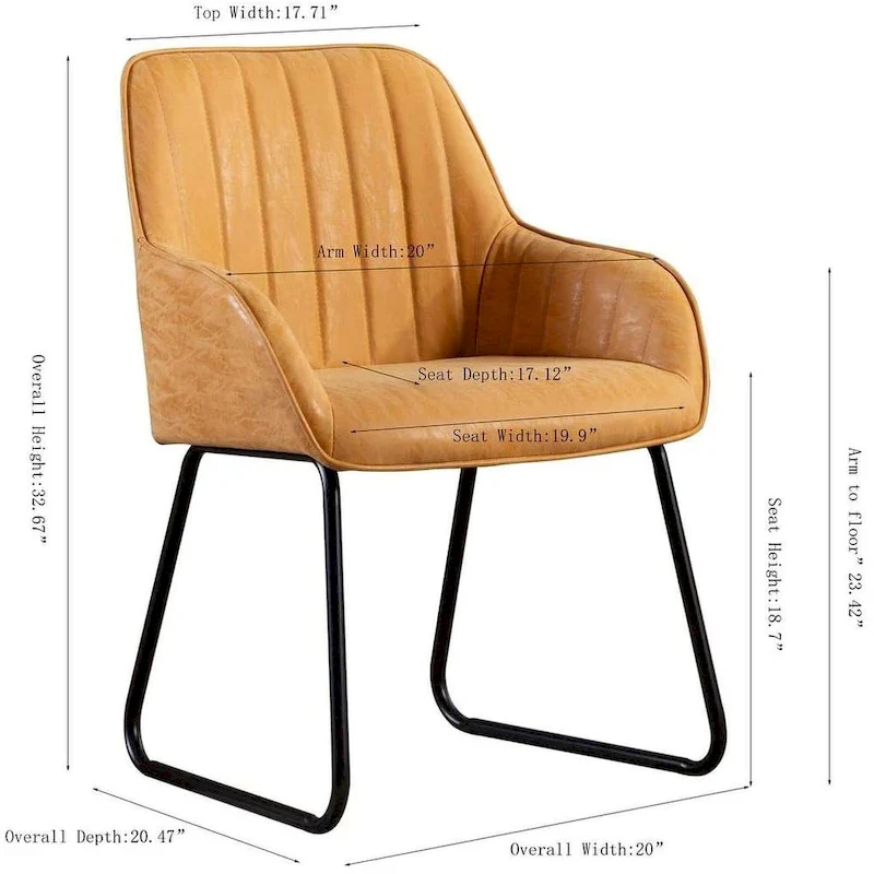 Synthetic Leather Dining Chairs Set of 2, Yellow Tan